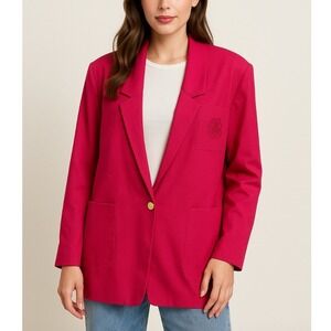 Vintage Barrie Stephens Oversized Hot Pink Blazer Medium Tall Gold Button USA